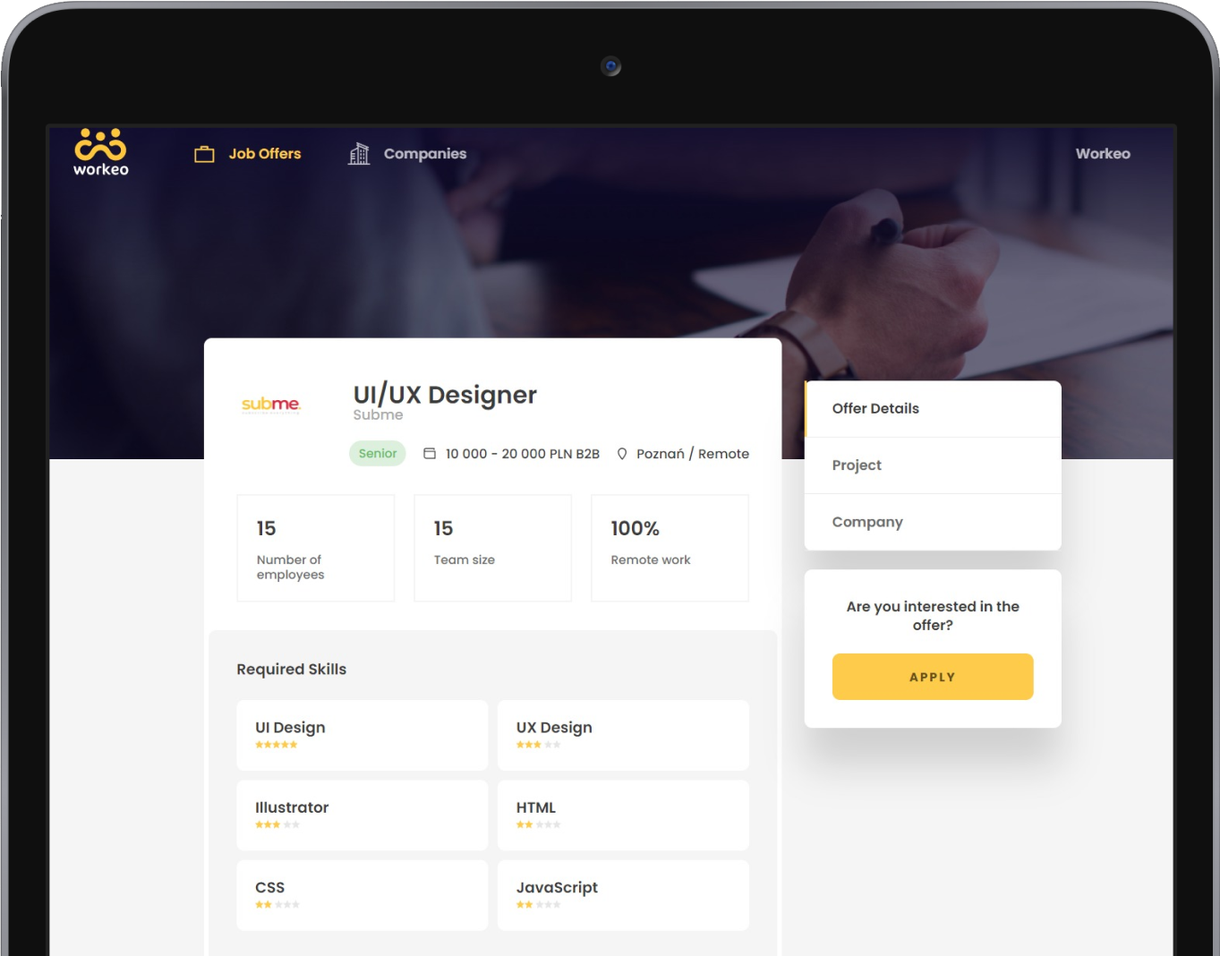 Workeo smart job board on a tablet
